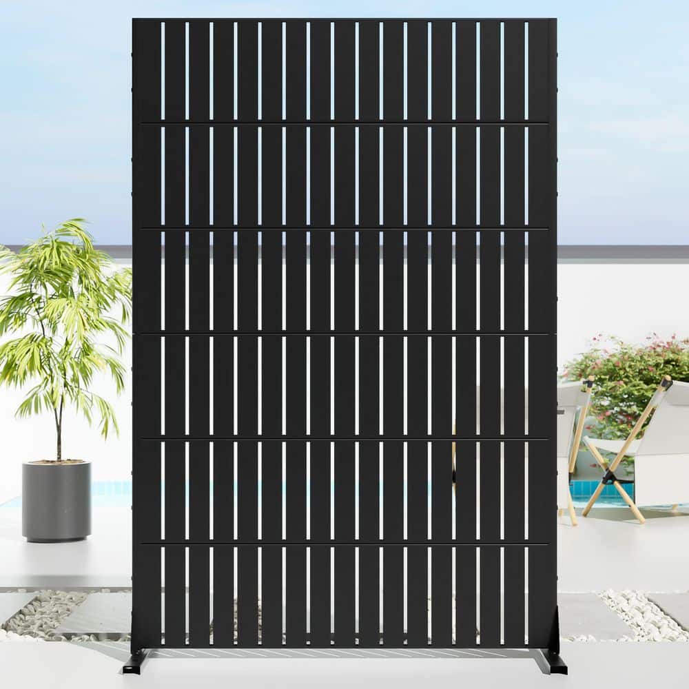 Dovelina 47 in. x 72 in. Black Textured Metal Garden Screens Outdoor Privacy Screen (2)