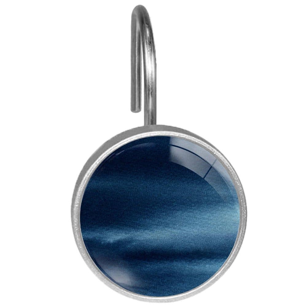 KHKFY Navy Blue Rustproof Crystal Glass and Stainless Steel Shower Curtain Hooks, Set of 12 for Curtain Rods