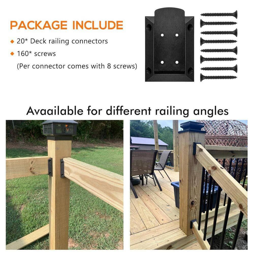 Afoxsos Deck Railing Brackets Connectors for 2 x 4 Wood Post with 160-Pieces Screws Black Nylon 20 Pack (3)