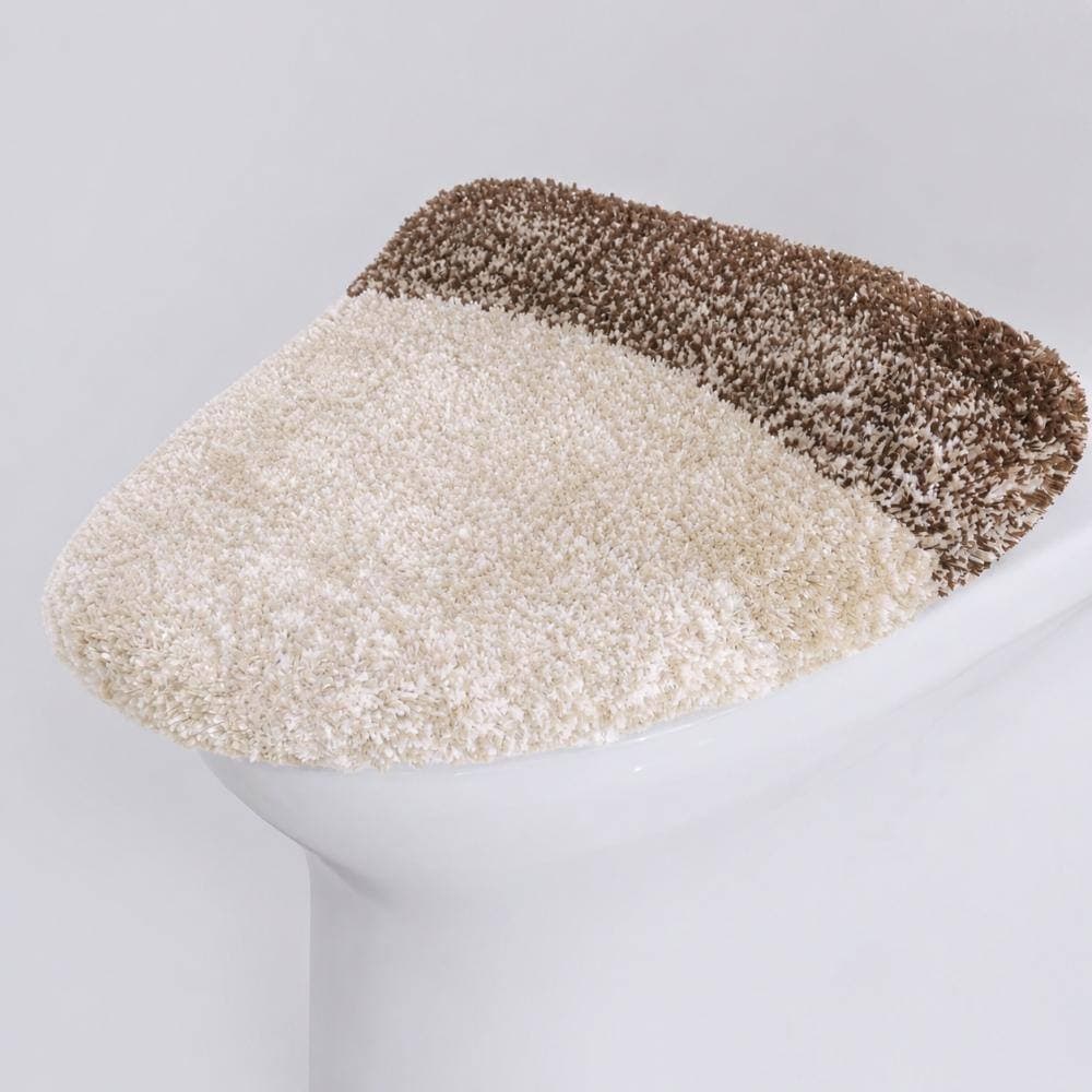 Unbranded Brown Microfiber Toilet Lid Cover 17.5 x 15 in. 1 in. Plush Pile Machine Washable Rubber Backing Soft (2)