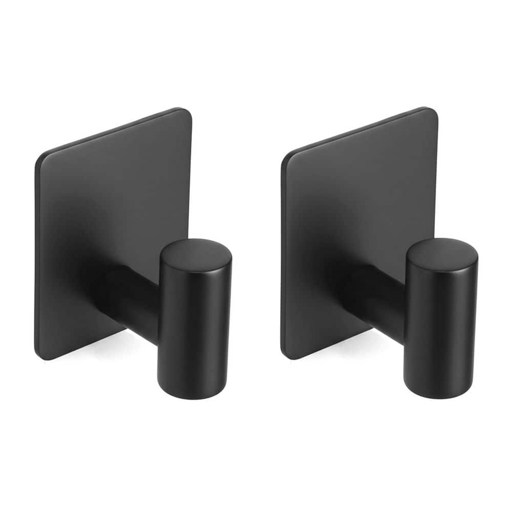 LAIFUCAM Adhesive Shower J-Hook Robe/Towel Hook in Matte Black Waterproof Heavy Duty Stick on Bathroom Hooks 2-Piece (1)