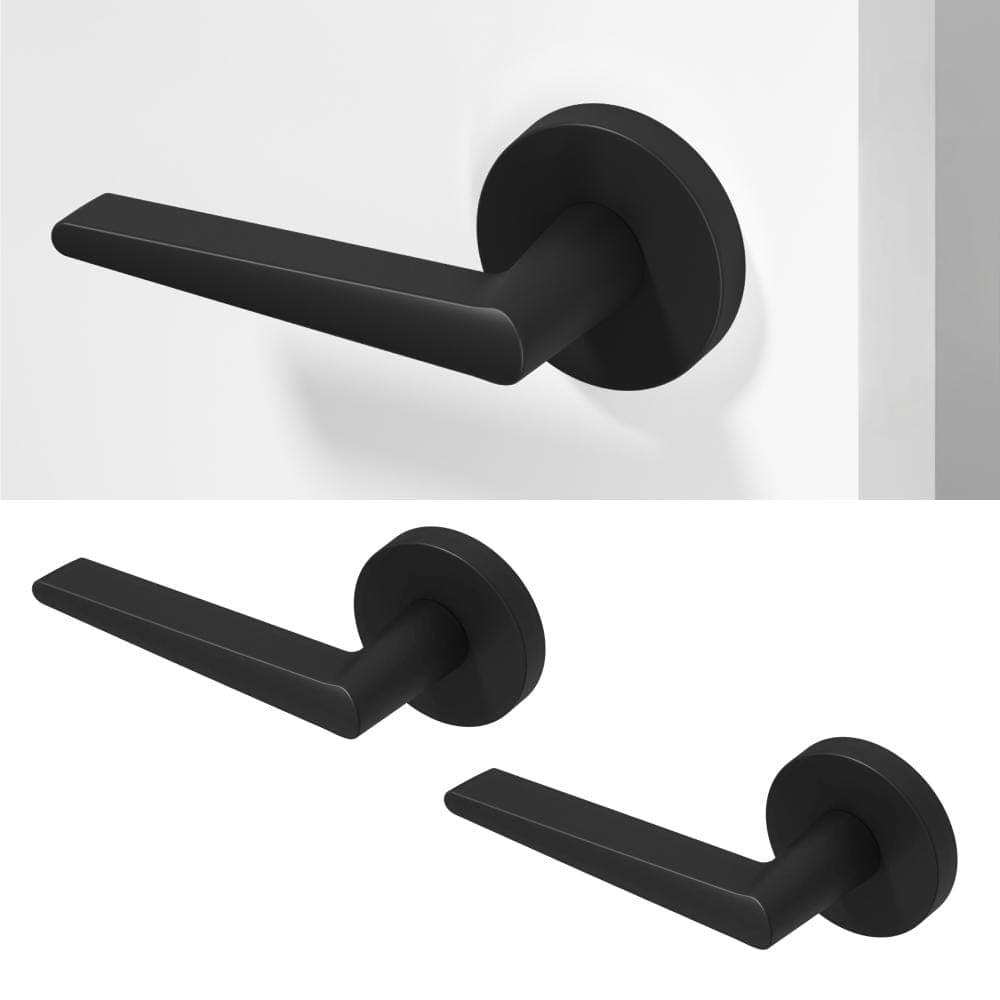 Okun Halo Metal Matte Black Dummy Door Handle with Round Rosette 2-Pack (1)
