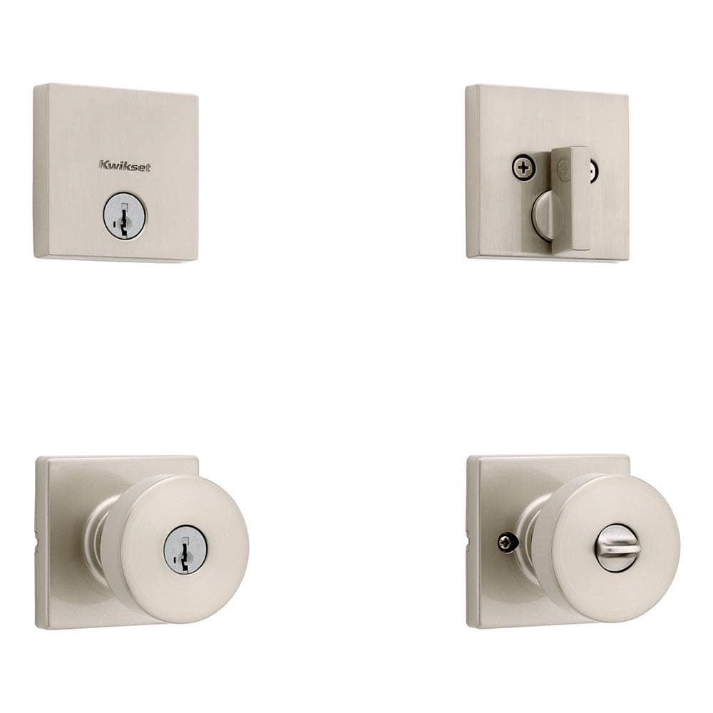 Kwikset Pismo Keyed Entry Knob and Single Cylinder Deadbolt Combo Pack featuring SmartKey Security in Satin Nickel