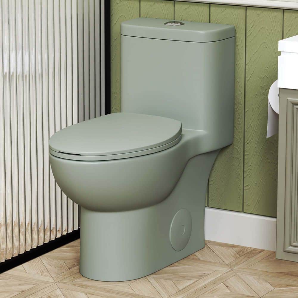 Bezeit 12 in. 1-Piece 1.1/1.6 GPF Dual Flush Elongated Toilet in Green, Seat Included-ADA 17 in. Comfort Height