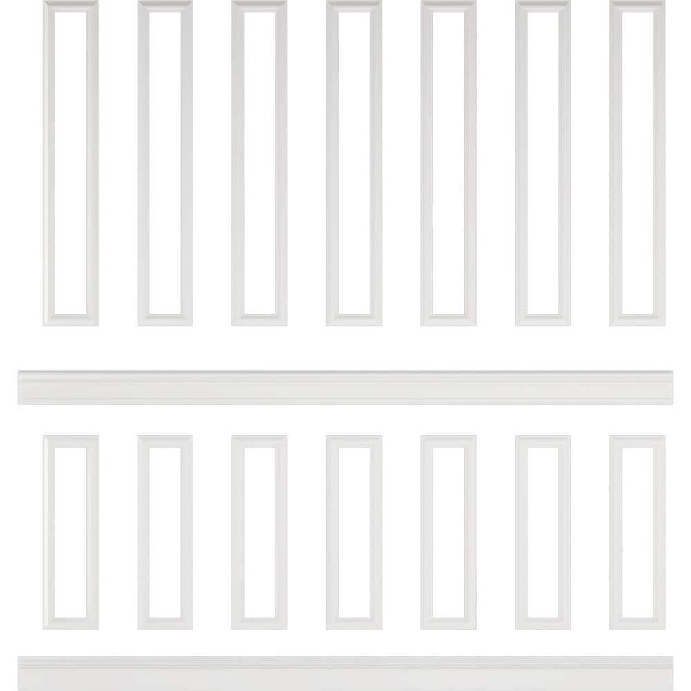 Ekena Millwork 94 1/2 in. (Adjustable 108 in. to 132 in.) 70 sq. ft. Polyurethane Ashford Square Panel Stacked Wall Wainscot Kit Primed (1)