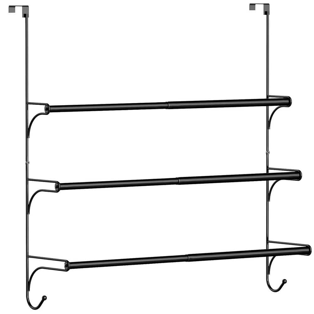 Anqtovp 3-Tier Towel Rack in Black Over-the-Door Bath Accessory with Hooks Adjustable for Modern Bathroom Storage (1)