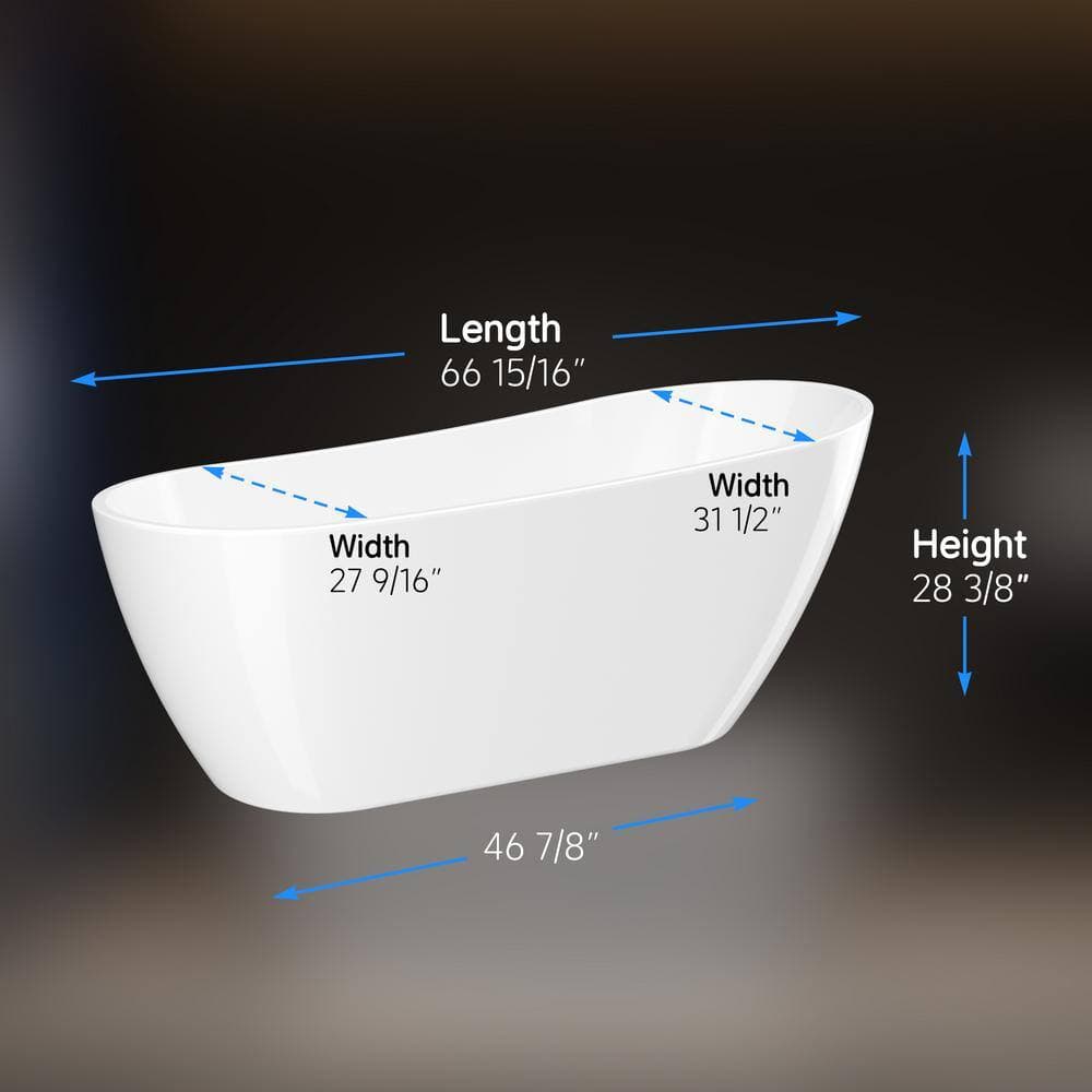 Satico 66.94 in. x 31.5 in. Freestanding Soaking Bathtub Slipper with Integral Drain in Glossy White (3)