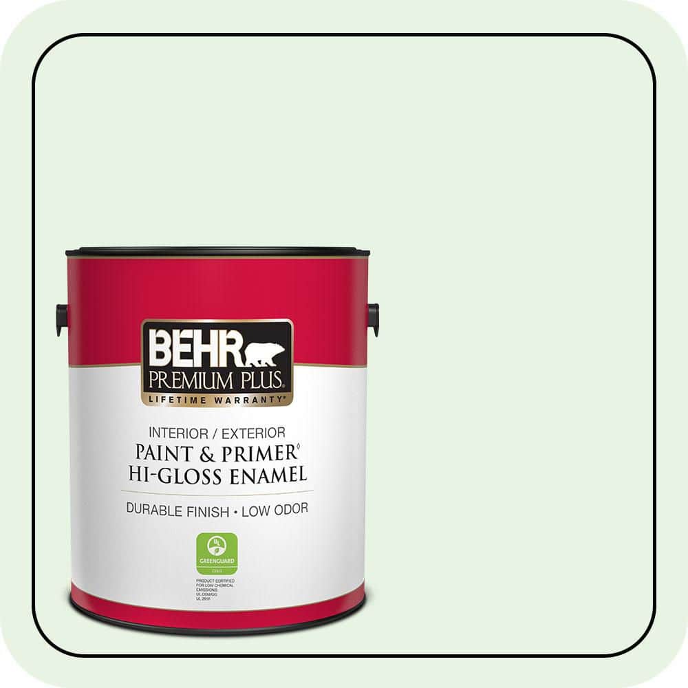 BEHR PREMIUM PLUS 1 gal. #450C-1 Dinner Mint Hi-Gloss Enamel Interior/Exterior Paint & Primer