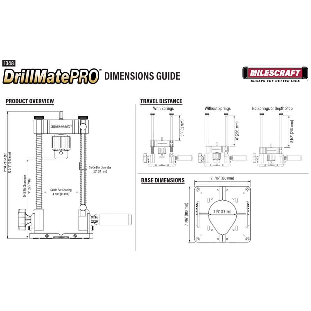 Milescraft DrillMatePRO-Heavy-Duty Portable Drill Press, ½ in. Keyed Chuck, Drill Guide Jig, Drill Any Angle Between 0° and 60° (3)