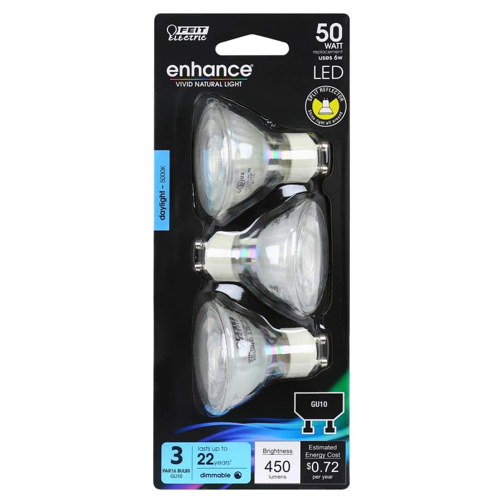 Feit Electric 50-Watt Equivalent MR16 GU10 Dimmable Recessed Track Lighting 90+ CRI Frosted Flood LED Light Bulb, Daylight (3-Pack) (4)