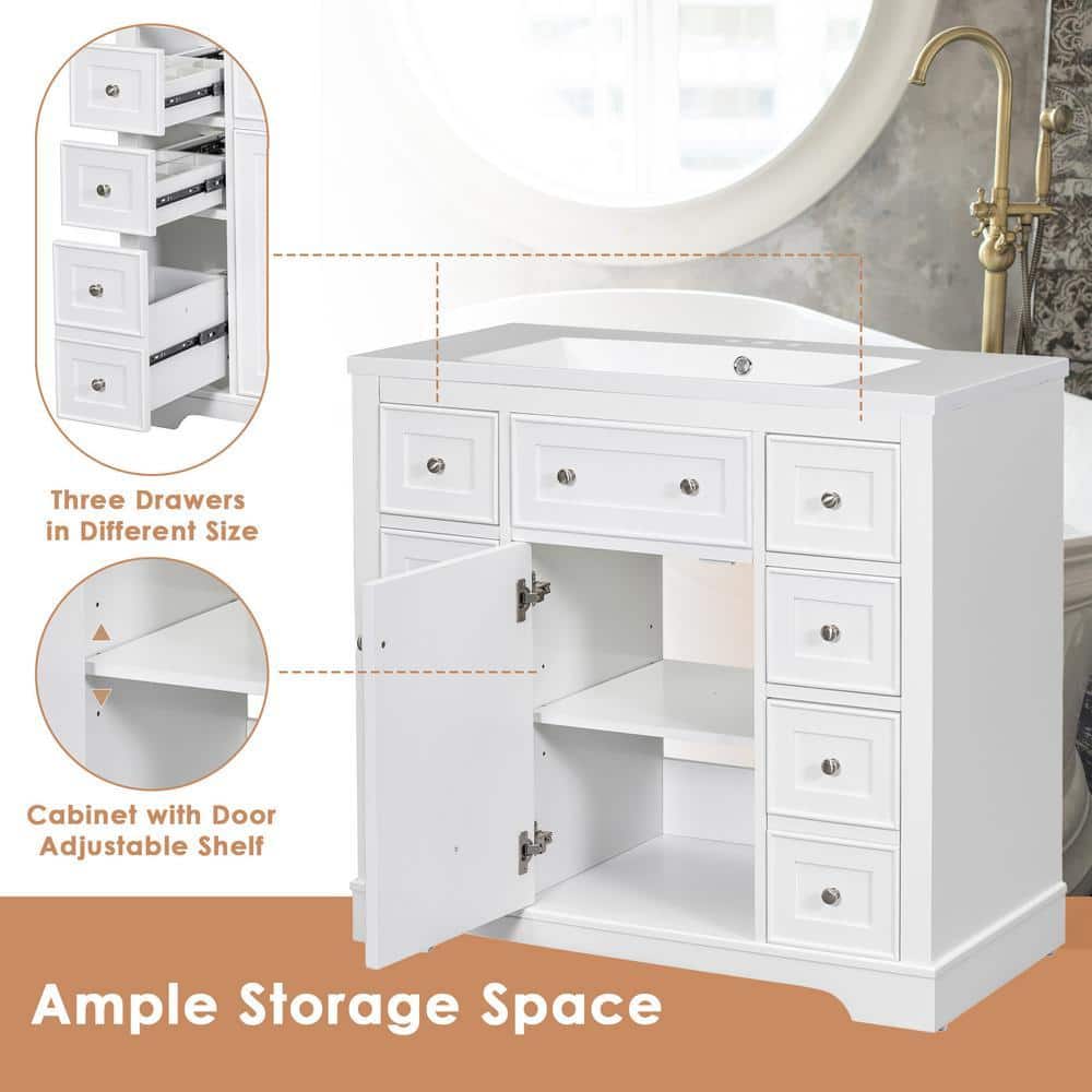 FAMYYT 36 in. W x 18 in. D x 33.4 in. H Bath Vanity Cabinet without Top in White (3)