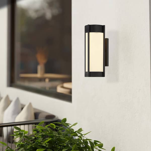 Designers Fountain Cedar Lane Matte Black Outdoor Line Voltage Hardwired Porch Light Wall Sconce with Smart Integrated LED