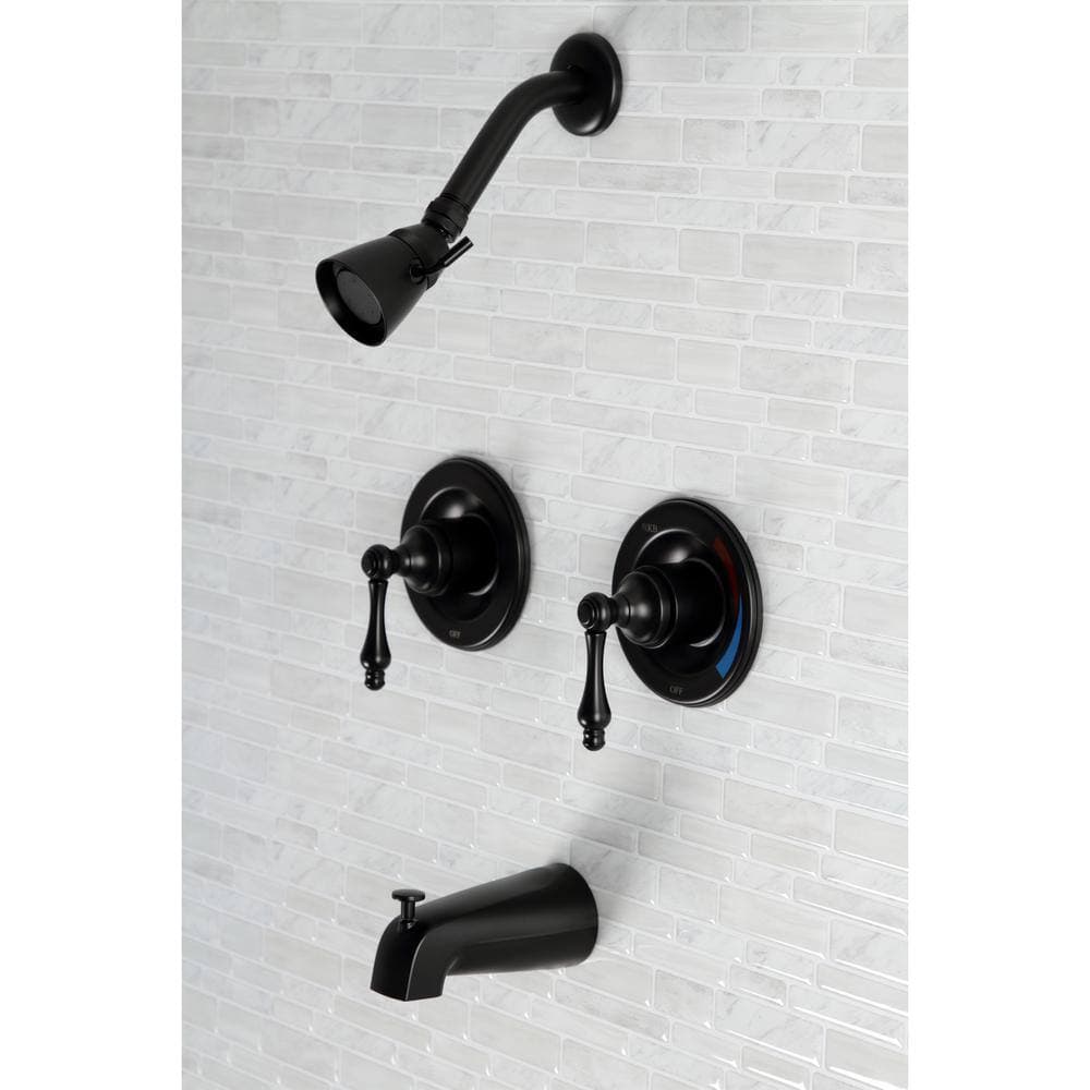 Kingston Brass Vintage Double Handle 1-Spray Tub and Shower Faucet 2 GPM with Corrosion Resistant in Matte Black (2)