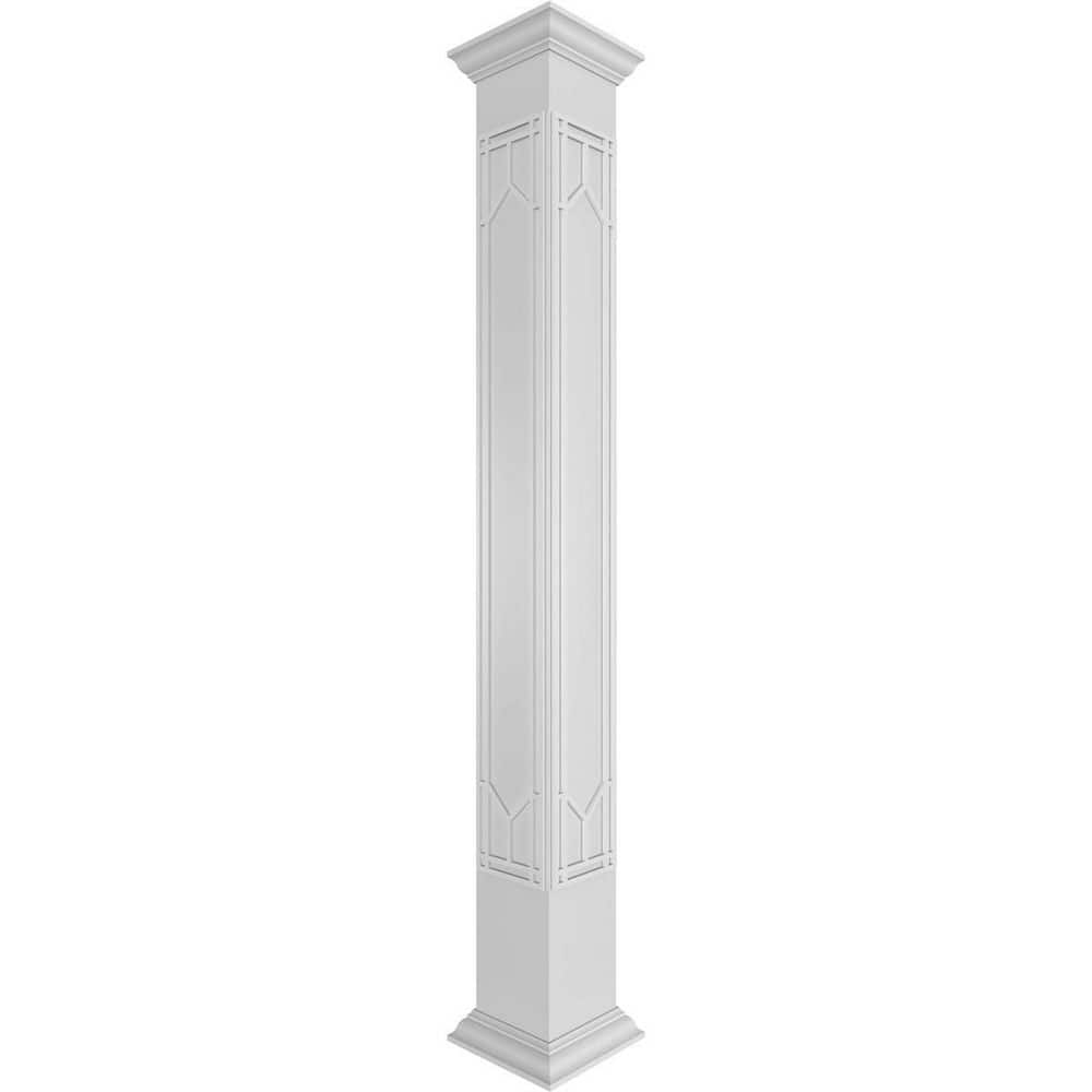 Ekena Millwork 9-5/8 in. x 10 ft. Premium Square Non-Tapered Shaker Fretwork PVC Column Wrap Kit w/Crown Capital and Base (1)
