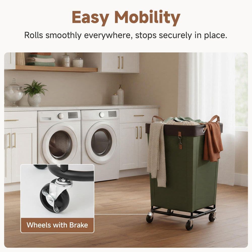 Wudkey 160L Laundry Basket with Wheels, Large Rolling Hampers for Clothing Organizer in Green (3)