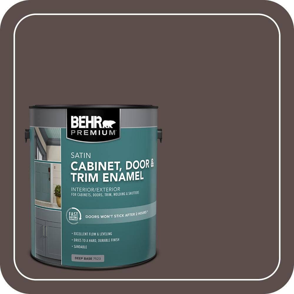 BEHR PREMIUM 1 gal. #ECC-28-3 Charred Hickory Satin Enamel Interior/Exterior Cabinet, Door & Trim Paint