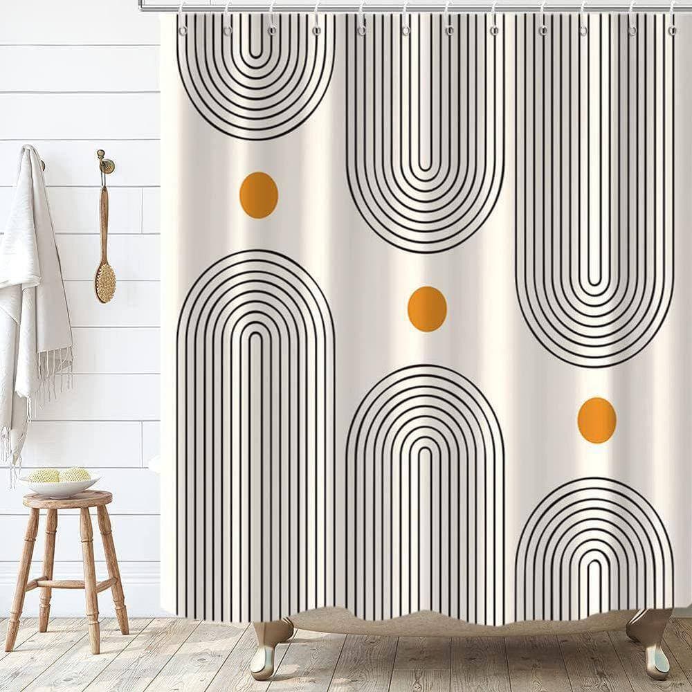 JFVKAF Boho Mid Century 72x72 Shower Curtain Minimalist Abstract Arch Sun Design Waterproof Fabric with 12 Hook Cream Polyester (3)