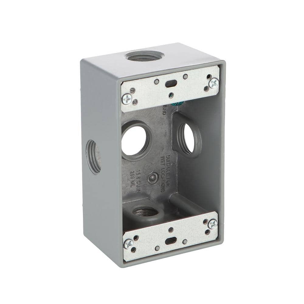 Commercial Electric 1-Gang Metallic Weatherproof Outlet Box with (5) 1/2 in. Holes, Gray (4)
