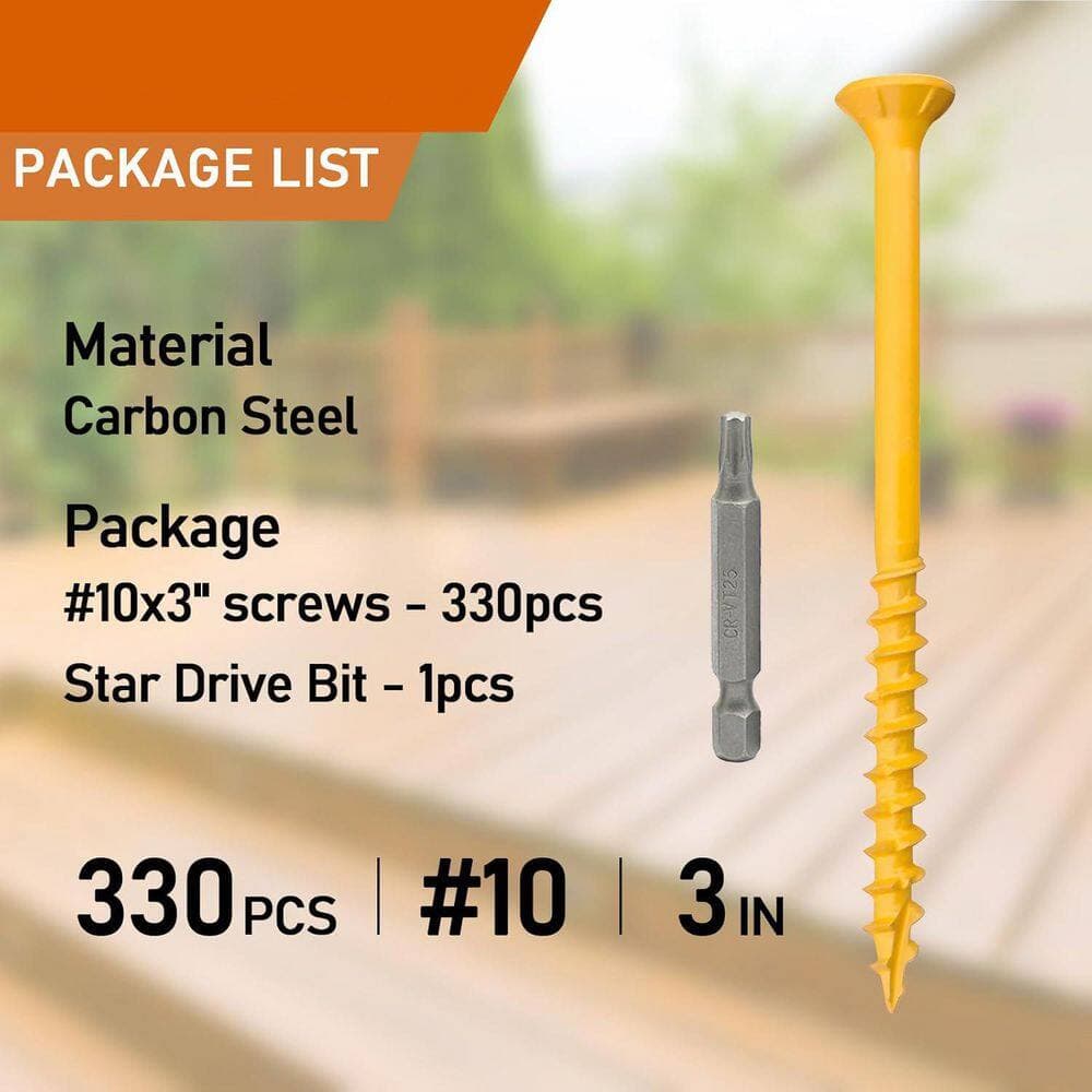 Afoxsos 3in. Rust Resistant Exterior Epoxy Coated Wood Screws w/Torx/Star Drive Head,T25 Star Bit for Outdoor Decking, 330-Piece (3)