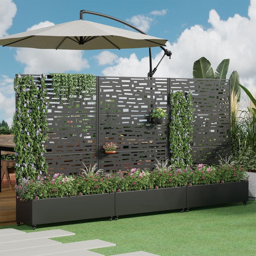 Lumioca 1 Piece 71.37 In. H x 46.8 In. W Black Metal Rectangle Outdoor Planting Box With Climbing Frame Wall Decor. (3)