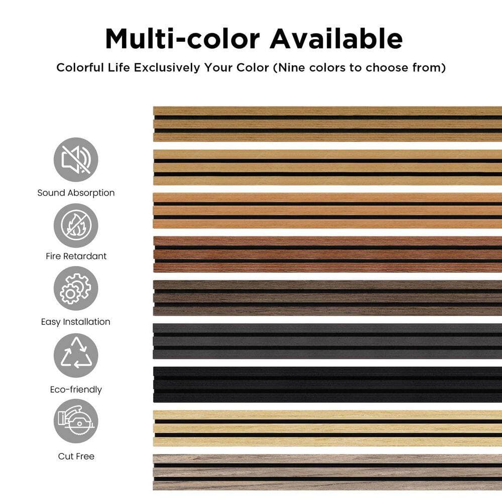 GOLDENPOLEY 0.83 in. x 0.66 ft. x 7.84 ft. Black Oak Finished MDF Acoustic/Sound Absorb Wood Slat Decorative Wall Paneling 6-Pack (2)