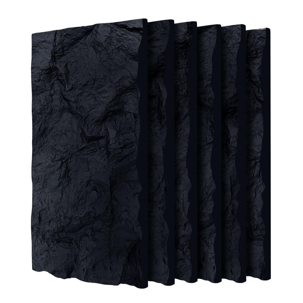 Runesay 6-Pieces 48 in. W x 24 in. L Black 3D Faux Stone Wall Siding Panels, PU Wainscoting Panel for Wall Decor (1)
