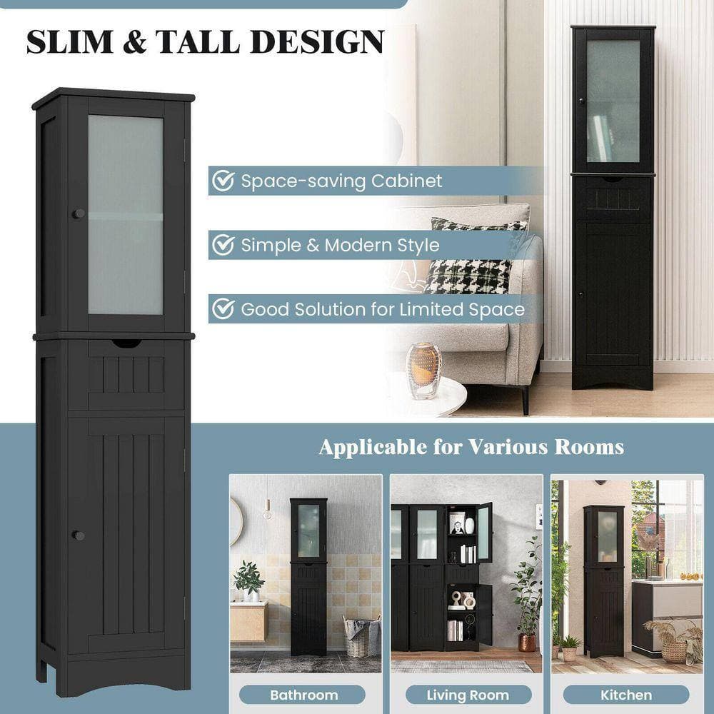 Volenca 16 in. W x 12 in. D x 67 in. H Black Freestanding Bathroom Linen Cabinet with 2 Doors and 1 Drawer for Bathroom (3)