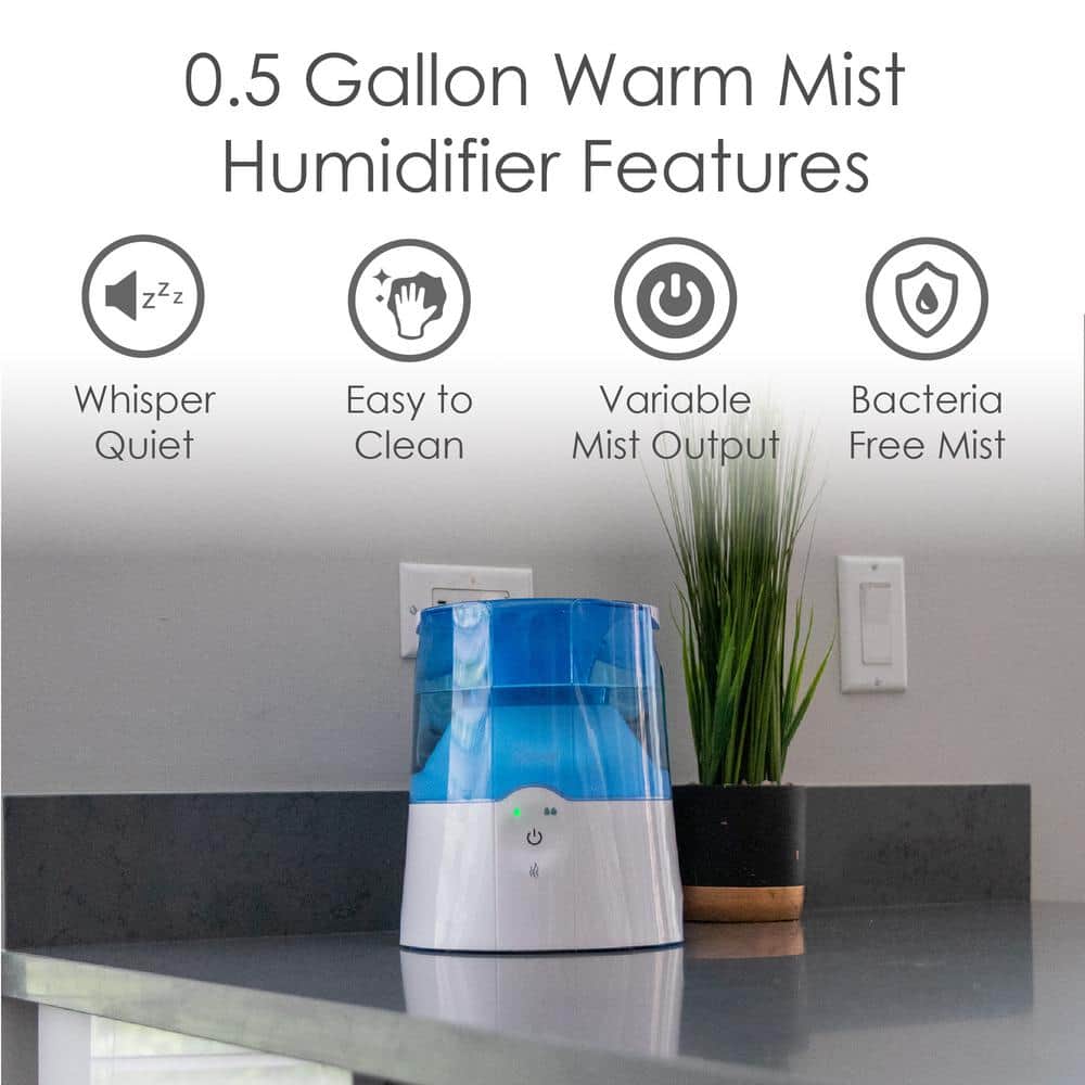 Crane 0.5 Gal. Warm Mist Humidifier with 2 Speed Settings for Small to Medium Rooms up to 250 sq. ft. (3)