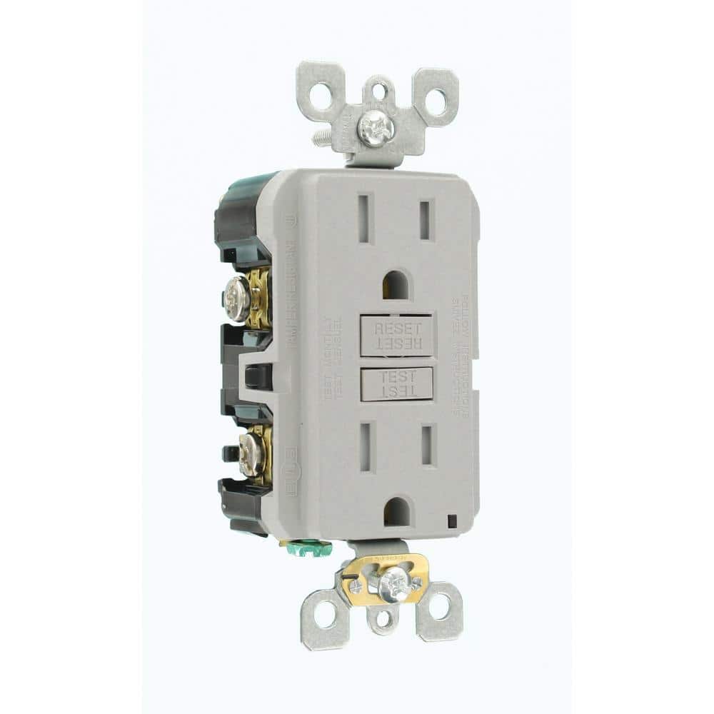 Leviton 15 Amp SmartlockPro Duplex Self-Test Tamper Resistant GFCI Outlet, Gray GFTR1-GY