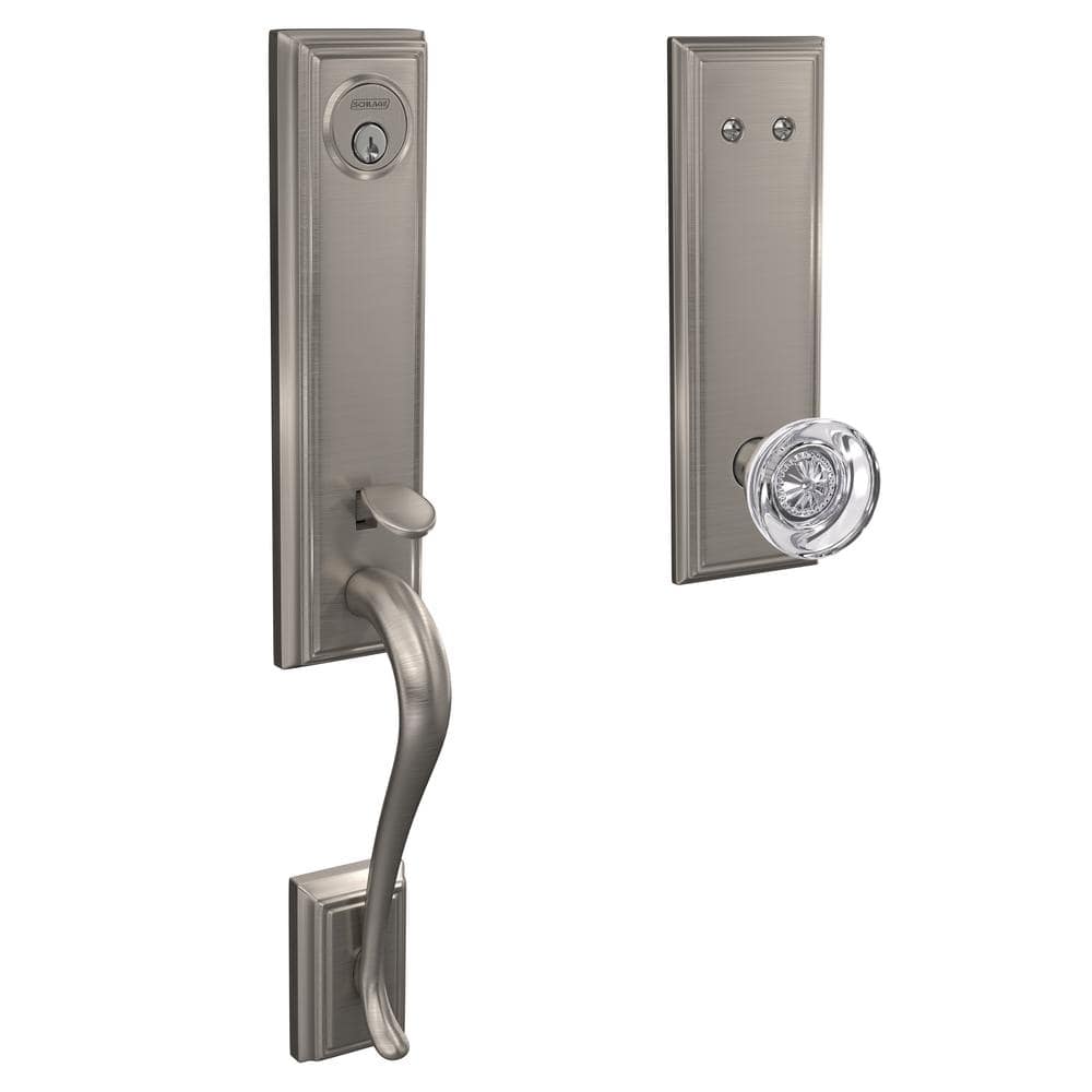 Schlage Custom Addison Satin Nickel 3/4 Trim Dummy Door Handleset with Hobson Glass Door Knob