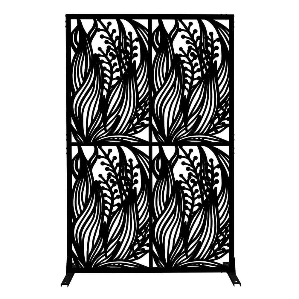 Sudzendf 3.8 ft. x 6 ft. Metal Freestanding Decorative Privacy Fence Screen, Outdoor and Indoor Divider, Black Leaf Shape (1)