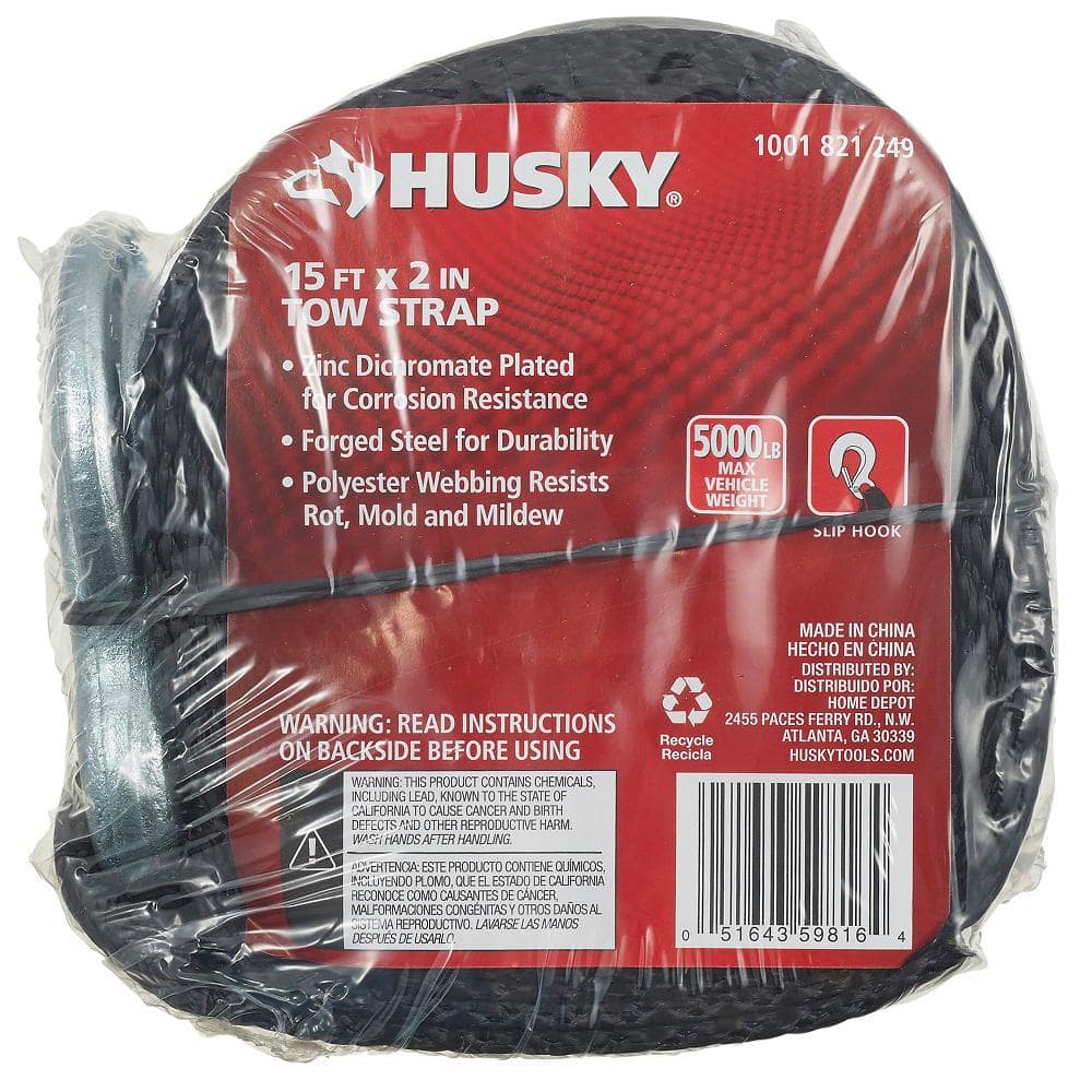 Husky 2 in. x 15 ft. Tow Strap with Hooks (3)