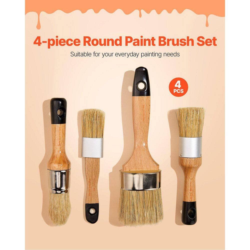 Laybus 4 Pieces 8.6 in. Chalk Wax Paint Brush, Acrylic Paint, Milk Paint, Natural Bristle Round Oval Chalk Paint Brush (2)
