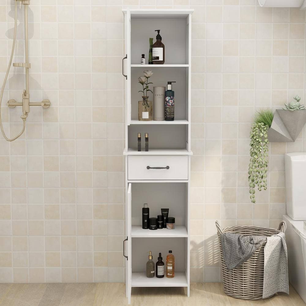 Unbranded Modern 15.74 in. W x 11.8 in. D x 64.96 in. H White Narrow Height Slim Tall Linen Cabinet (2)