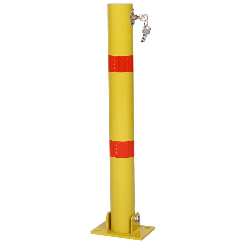 Tidoin 27.6 in. H Yellow Round Steel Parking Bollard, Pole Barrier with Lock, Home Garage Street Decor, Parking Barrier (3)