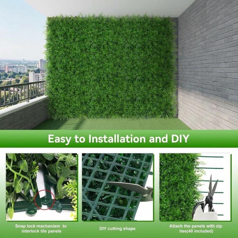 Misopily 40"x120"(33.33 SQFT) Green PE Artificial Grass Roll for Fence Privacy, Realistic 3D Leaf Design, Indoor Outdoor (3)