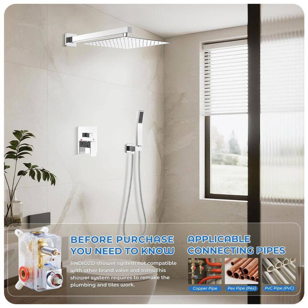 AKLFGN Square Single Handle 2-Spray Shower Faucet Bathroom Shower Combo Set 2.5 GPM with Adjustable Heads in Polished Chrome (2)