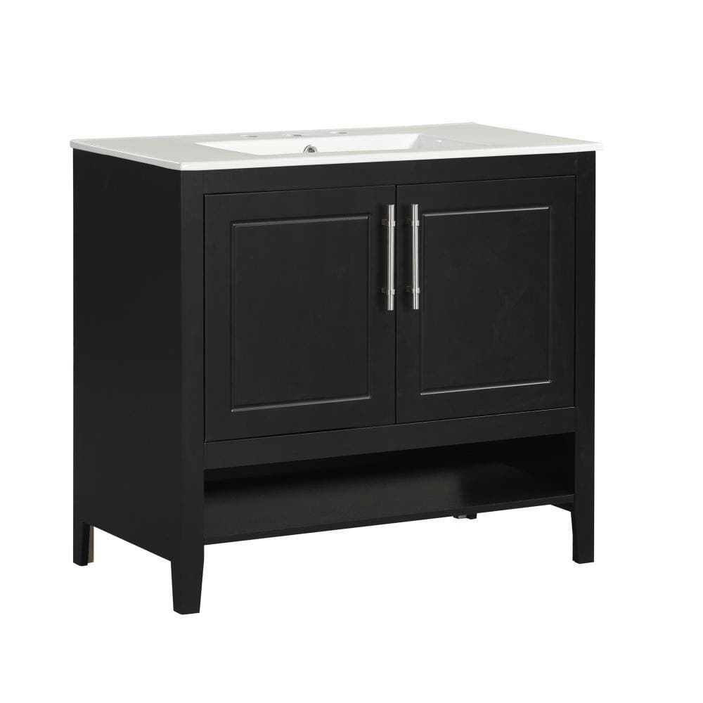 Flynama 36" Bathroom Vanity with Sink, Multi-functional Bathroom Cabinet with Doors and Drawers, MDF Frame and MDF Board, Black (2)