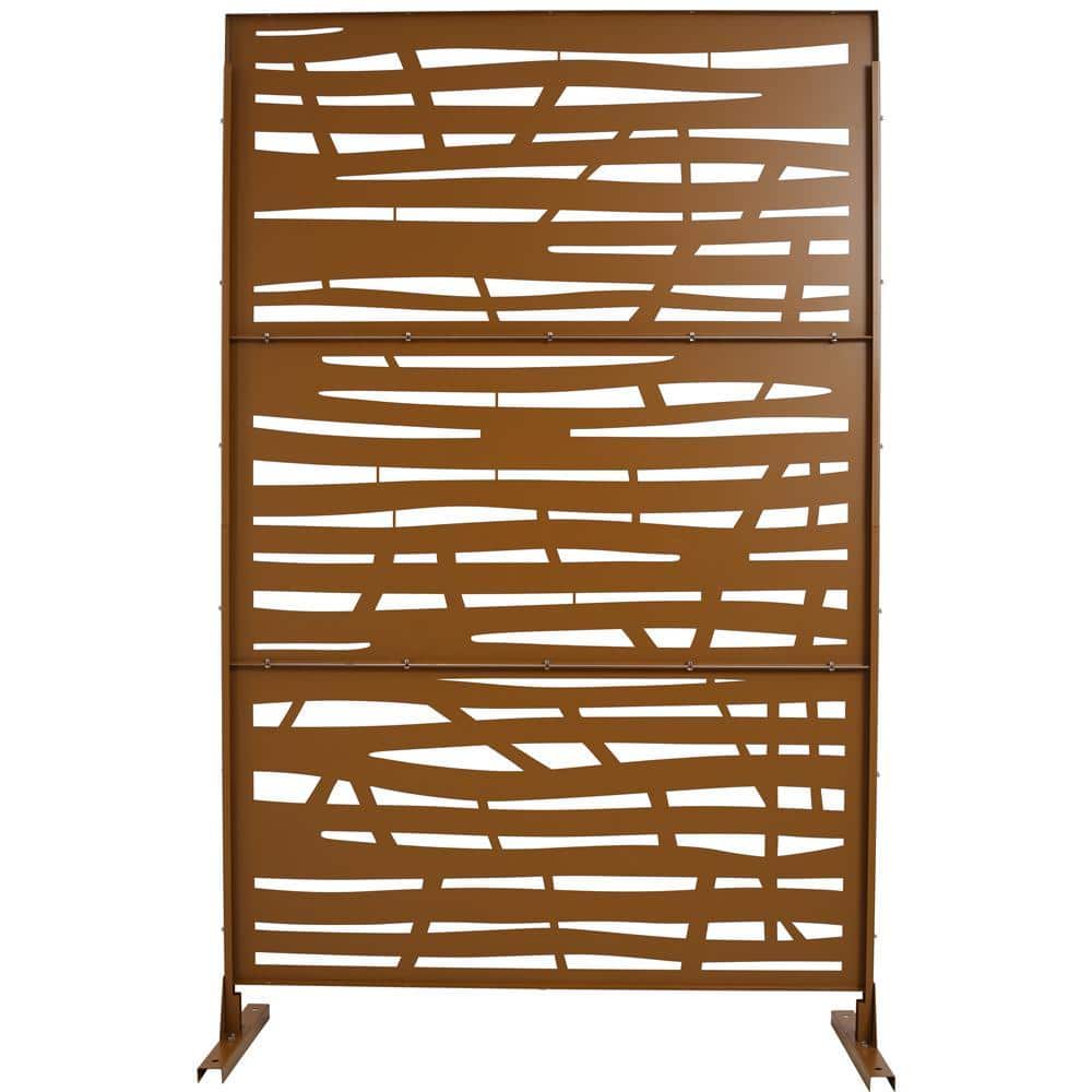 Kahomvis 6.3 ft. x 4 ft. Brown Outdoor Steel Decorative Privacy Screen, Indoor Metal Privacy Fence Panel (1)