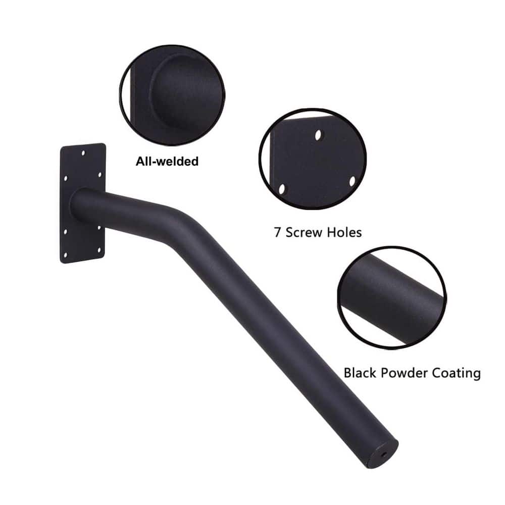 NVNOO 15.3 in. Wall Mount Hand Railing for 1-2 Step Stairs, Elderly Handicap Safety Grab Bar for Garage Entry, Black (2-Pack) (3)