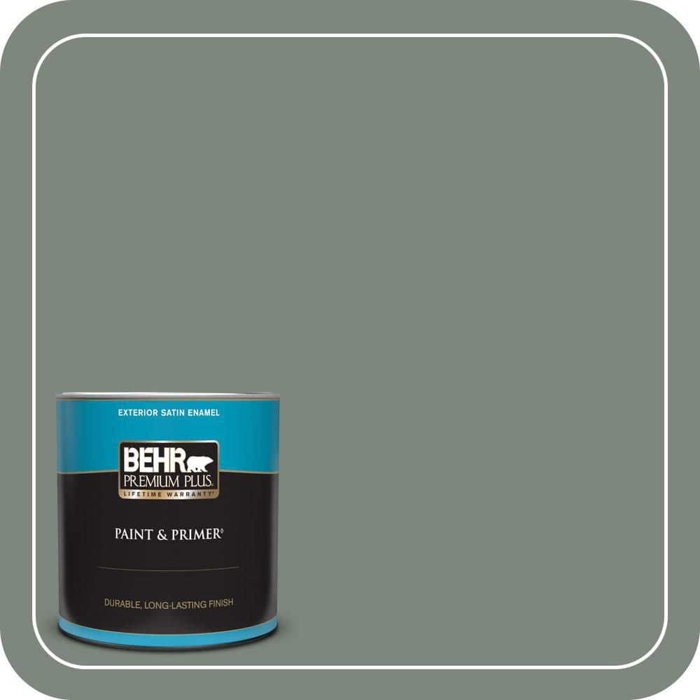 BEHR PREMIUM PLUS 1 qt. #700F-5 Wild Sage Satin Enamel Exterior Paint & Primer