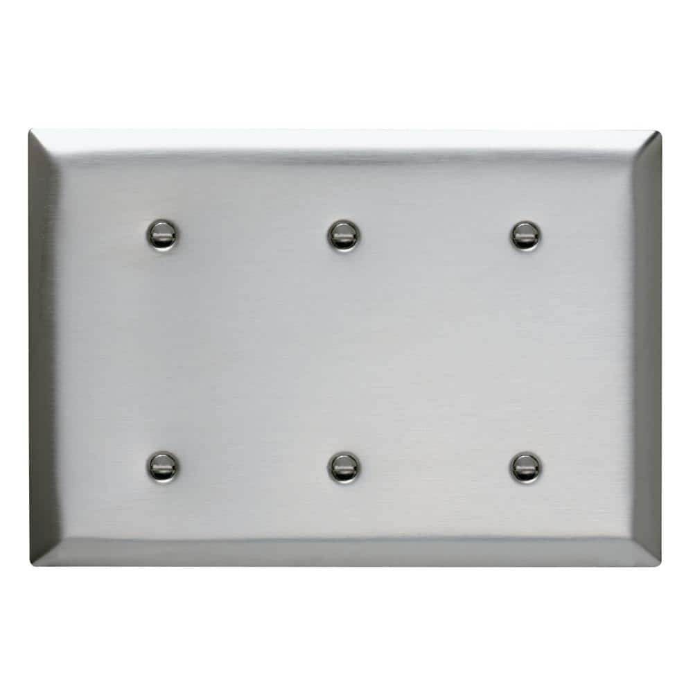Legrand Pass & Seymour 302/304 S/S 3 Gang 3 Strap Mounted Blank Wall Plate, Stainless Steel (1-Pack) (1)
