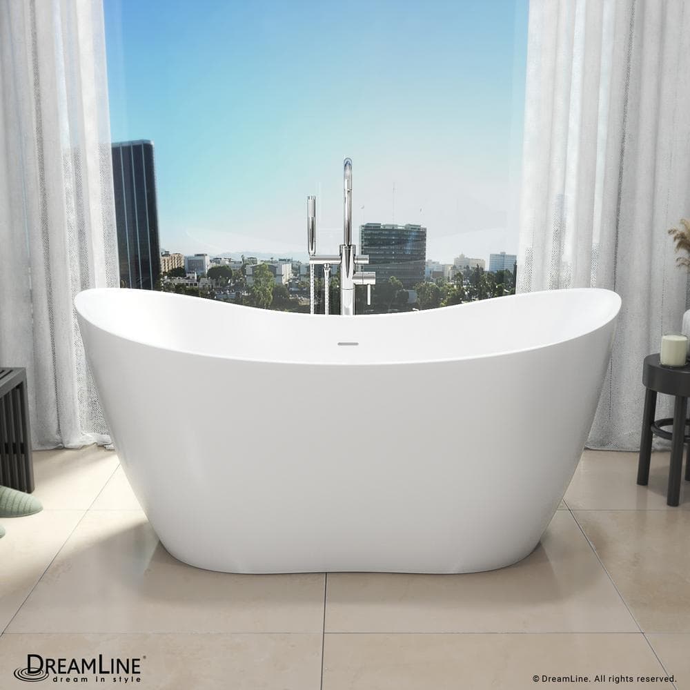 DreamLine Nile 29 in. Freestanding Acrylic Soaking Bathtub with Center Drain Chrome (2)