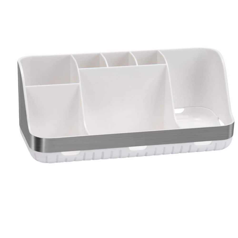Numhew Countertop Toothbrush Holder with 7 Slots for Kids Electric Toothbrush Toothpaste Storage in Silver for Bathroom (1)