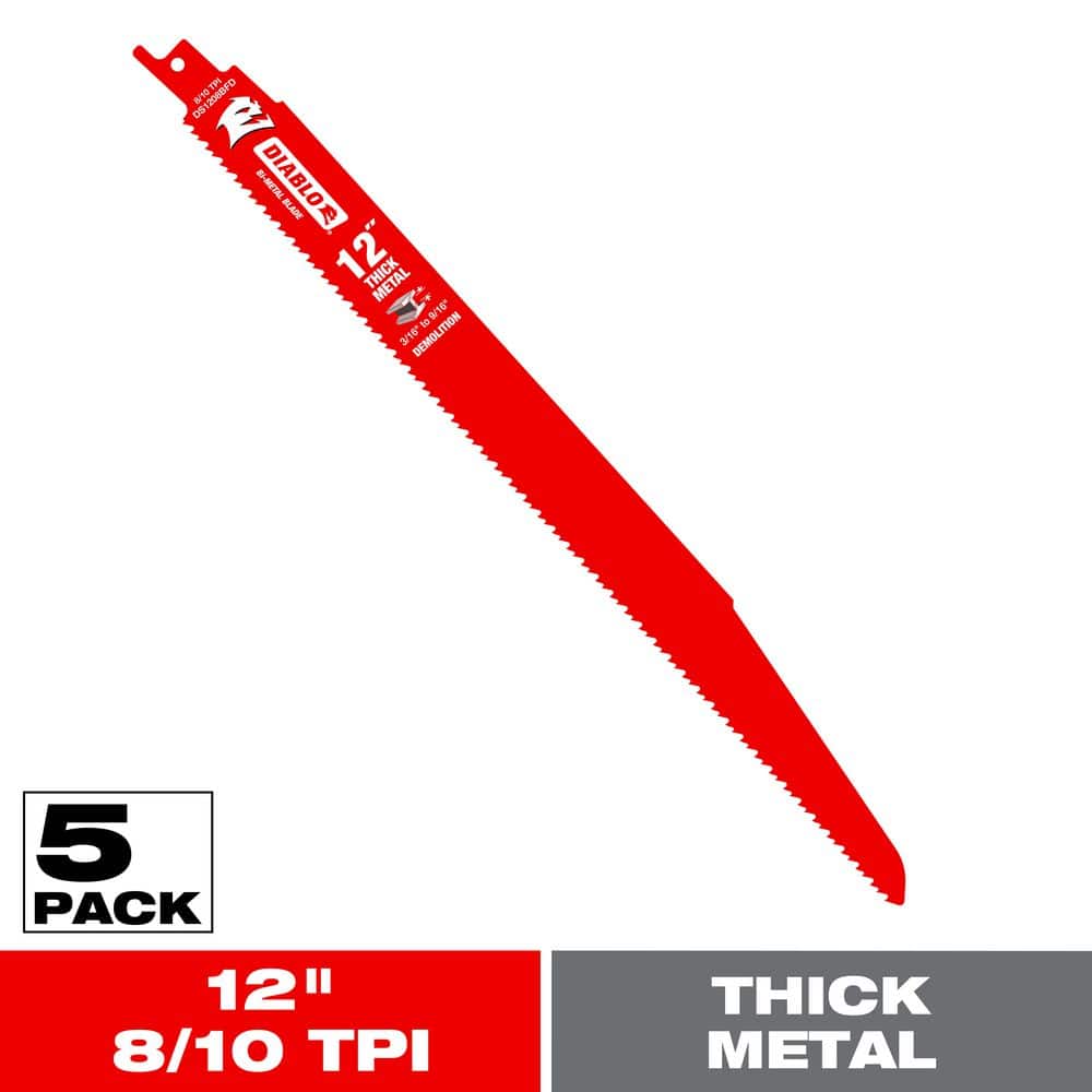 DIABLO 12 in. 9/10TPI Steel Demon BiMetal Reciprocating Saw Blade for Thick Metal/Demolition (5-Pack)
