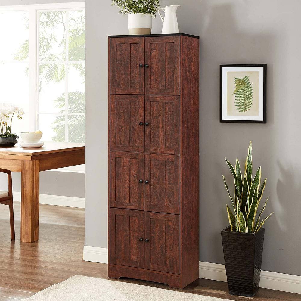 Unbranded 24 in. W x 12.8 in. D x 72.4 in. H Brown Linen Cabinet with 4 Doors and 4 Shelves (2)