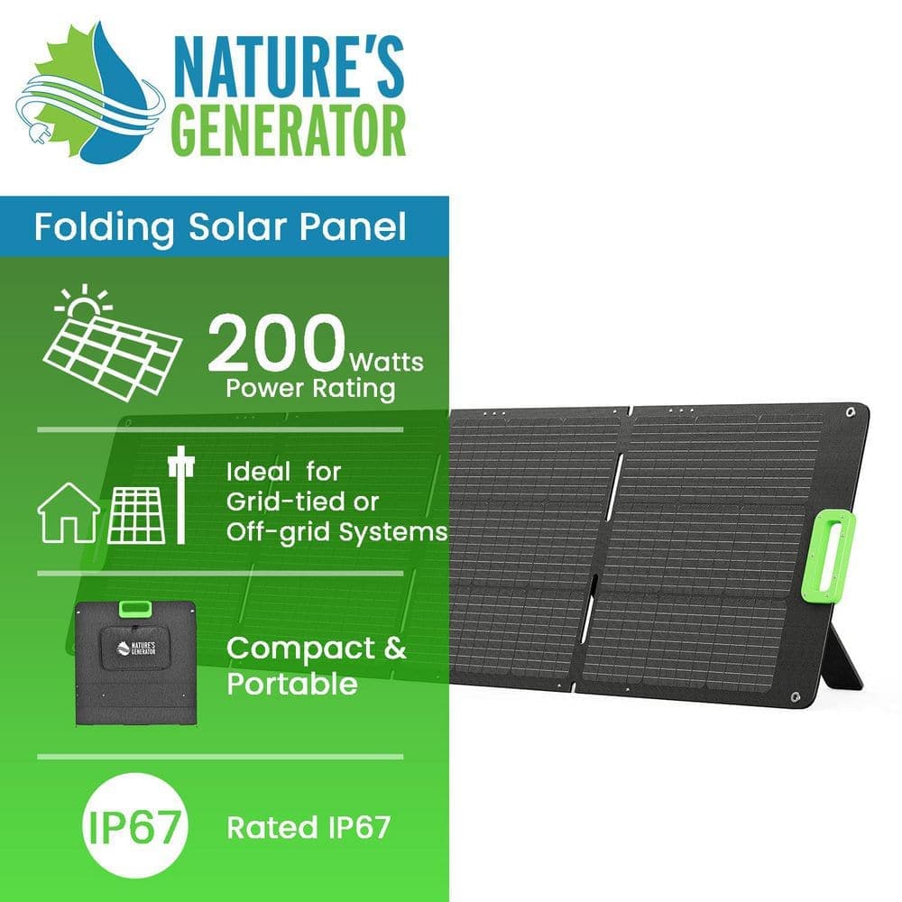 NATURE'S GENERATOR 200-Watt Monocrystalline Folding Solar Panel with Included Stands (2)