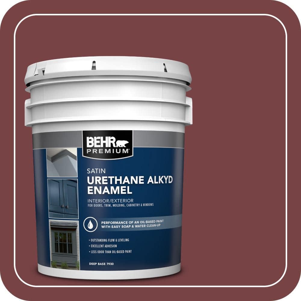 BEHR PREMIUM 5 gal. #PFC-04 Tile Red Urethane Alkyd Satin Enamel Interior/Exterior Paint