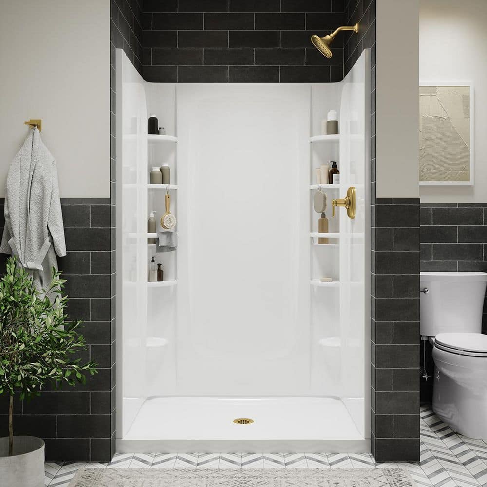 Sterling STORE+ 48 in. W x 72.6 in. H 1 -Piece Direct-to-stud Back Shower Wall in White