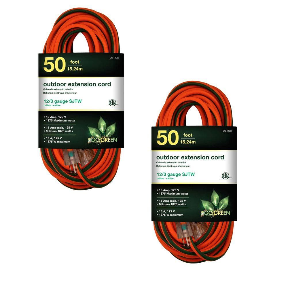 GoGreen Power 50 ft. 12/3 Indoor Heavy Duty Extension Cord Orange (2-Pack) (1)